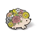 Lindo broche de esmalte de erizo de dibujos animados con flores de colores y cara sonriente - Broche Erizo Floral (JEWB-E016-19EB-03)