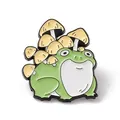 Broche de esmalte de rana verde con setas amarillas en la espalda para decoración - Broche Rana Champiñón (JEWB-E016-19EB-04)