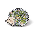 Cute cartoon hedgehog enamel brooch lapel pin with colorful floral leaf pattern - Pink Hedgehog Leaf Brooch (JEWB-E016-19EB-05)