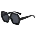 Oversized retro polygon sunglasses in a sleek black finish, perfect for a trendy street look - Black Frame Black Lens (C1)
