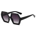 Stylish black oversized hexagonal sunglasses with gradient purple lenses for a retro look. - Black Frame Gradient Gray (C2)