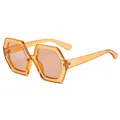 Oversized retro hexagonal polygon sunglasses with translucent orange frames for street style - Transparent Orange Frame Tea Lens (C4)