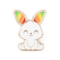 Adorable white rabbit enamel pin with colorful rainbow ears cartoon brooch for lapels - Rainbow Ear Rabbit Brooch (JEWB-J005-13D-KCG)