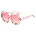 Oversized retro hexagonal fashion sunglasses with translucent pink gradient lenses - Transparent Pink Frame Gradient Pink (C5)