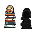 Cute hedgehog reading on a stack of books enamel pin brooch for jackets and backpacks - Reading Hedgehog Brooch (JEWB-N007-254)