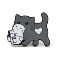 Cute grey and white cat enamel pin brooch with heart pattern detail for clothes decoration - Big Cat with Kitten Brooch (JEWB-I019-15EB)