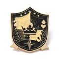Elegant black and gold enamel shield brooch pin featuring crown and celestial star motifs - Black Gold Shield Crown Brooch (JEWB-R016-05G)