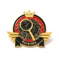 Premium Sherlock Holmes themed enamel pin with golden crown and wings detailing - SHERLOCK Detective Medal Brooch (JEWB-R016-07G)