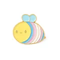 Cute cartoon bee enamel pin with colorful pink and blue stripes and gold metal trim. - Fresh Cartoon Bee Brooch (JEWB-D014-06G-01)