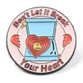 Cartoon enamel brooch featuring a heart record player design and motivational quote - Record Player Quote Brooch (JEWB-D015-01A)