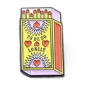 Cute matchbox enamel pin with heart pattern and To Be So Lonely text in yellow finish. - Matchbox Creative Quote Brooch (JEWB-D015-01B)
