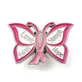 Pink butterfly enamel brooch featuring pink ribbon with inspirational Love Hope words - Love Strength Pink Butterfly Brooch (JEWB-B006-12B)