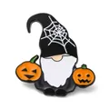 Adorable Halloween gnome enamel pin featuring pumpkins and a spiderweb hat design. - Halloween Pumpkin Gnome Brooch (JEWB-E022-06EB-03)