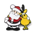 Cute cartoon Santa Claus and yellow reindeer enamel pin for Christmas collar decoration - Santa Hugging Reindeer Brooch (JEWB-E022-07EB)