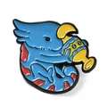 Adorable blue cartoon dinosaur enamel pin holding a yellow trophy for bags and jackets - Blue Dinosaur Trophy Brooch (JEWB-Z004-02B-EB)