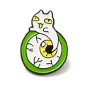 Adorable Japanese style cartoon white cat and eyeball enamel pin for decorative collars - Ghost Cat Bloodshot Eyeball Brooch (JEWB-E029-02EB-02)