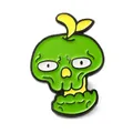 Cute cartoon green skull enamel pin with a yellow sprout for stylish collar decoration - Green Skeleton Sprout Brooch (JEWB-E029-02EB-04)