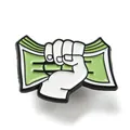 Creative cartoon enamel pin featuring a white fist clutching a stack of green dollar banknotes - Fist Holding Money Brooch (JEWB-Z007-01D-EB)