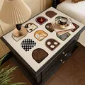 French vintage faux leather table mat with arched animal and floral patterns for nightstands - Vintage Patchwork Style-L