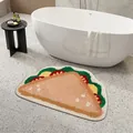 Detailed view of the thick flocked sandwich-shaped absorbent bath mat on terrazzo floor - 40*60cm / Sandwich/Taco