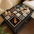 Elegant French vintage waterproof leather desk mat with artistic leopard and floral prints - Vintage Patchwork Style - Golden Leopard