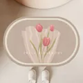 Tapis de bain absorbant et antidérapant ovale avec un motif élégant de tulipes. - 30*50cm / Tulipe YJX-3 (Rose)