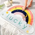 Modern semi-circle rainbow absorbent bath mat with lucky text for bathroom floor - 40x60cm / LUCKY Print