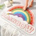 Premium faux cashmere semi-circular bathroom mat featuring a cute rainbow design - 40x60cm / RAINBOW Print