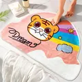 Cute tiger and rainbow patterned faux cashmere semi-circular bath mat for bathroom decor - 40x60cm / Dream Tiger Print