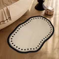 Elegant cream bathroom floor mat with black wavy border and clover pattern details - 30x50cm (Thickened Diatom Mud) / Luxury Chanel Style A (Irregular Cloud)