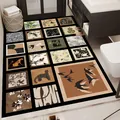Large absorbent bathroom floor mat featuring a mid-century modern nature pattern design - Mid-Century Puzzle Style E (Vertical)