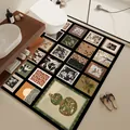 Vintage style absorbent non-slip bathroom mat with large-scale multi-pattern design - 40*60cm Absorbent Leather / Mid-Century Puzzle Style-A (Horizontal)