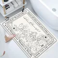Functional bathroom scene showing a floral absorbent diatomaceous earth bath mat by a tub - Floral Art (Rectangular) / 40*60cm
