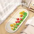 Soft oval bedroom rug featuring vibrant yellow and red tulip art on a cream background - Lamb Wool Style / 40x60cm / Yellow and Red Tulip (CBHD-1)