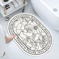 Oval soft diatom mud absorbent bathroom mat with black and white floral line art - Dyeing Woods (Oval) / 40*60cm