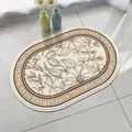 Detailed view of an oval lamb velvet bath mat with a floral pattern and English text - 40*60cm / Life Like Summer Flowers (Oval)