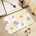 Unregelmäßige Badezimmermatte mit Ölgemälde-Blumenmuster, saugfähig und weich für Bad - 50x80cm Saugfähige Oberfläche / Blaues Blumenmuster