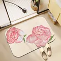 Unregelmäßige Badematte mit rosa Ölgemälde-Blumendesign und rutschfestem Boden - 50x80cm Saugfähige Oberfläche / Goldene Zweige und Blätter