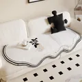 Cream irregular Dornier sofa cover with black wavy borders and happiness quote print. - 50*120CM / Luxury Impression-B (Black Potted Plant)