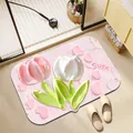 Badezimmermatte im Ölgemälde-Stil mit Tulpenmuster in Rosa und Weiß für das Badezimmer - Rosa Tulpenherzmuster (Chun Sheng Xia Zhang)
