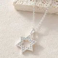 Dainty silver hexagram star pendant necklace with sparkling pavé-set cubic zirconia - Silver