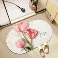Absorbierende ovale Badematte mit einem künstlerischen Ölmalerei-Design mit rosa Tulpen - Weiches Tulpenmuster (Liu Chong Hua Mi)