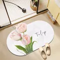 Rutschfeste und saugfähige Badematte mit einem eleganten rosa Tulpen-Ölgemälde-Muster - Elegantes Tulpenmuster (Zhuo Zi Qiao Ya)