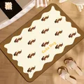 Non-slip absorbent bathroom floor mat with cute dachshund dog pattern in brown and cream colors - Maillard Dog Style D-Rectangular (Dachshund & Bird) / 40*60cm - Absorbent Leather