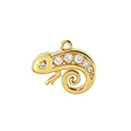 Detailed view of a gold-plated chameleon charm with sparkling zircon inlays for jewelry making - Chameleon Style (NAA12-6) / Pendant Only (No Chain)