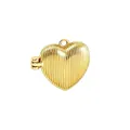Detail view of a gold-plated heart locket featuring a vertical striped texture. - Vertical Stripe Heart Locket (NAR06-6) / Pendant Only / Gold