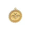Detailed macro view of a gold-plated bee pendant with sparkling cubic zirconia inlay - Coin Bee Style (NAB02-4) / Pendant Only (No Chain)