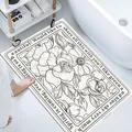 Absorbent diatomaceous earth bath mat with black and white floral line art design - Dyeing Woods (Rectangular) / 40*60cm
