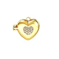 Elegant gold-plated heart-shaped locket pendant featuring a zircon-encrusted center heart - Shiny Gold Heart Locket (NAR12-8)