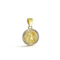 Detailed view of gold-plated circular pendant featuring an embossed cherub angel design - Angel Relief Style (NAN12-6)